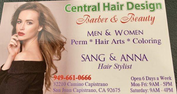 Central Hair Design in San Juan Capistrano, CA