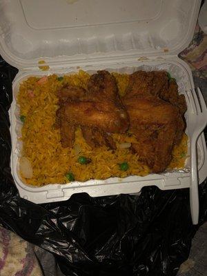 Fried chicken wings and shrimp fried rice