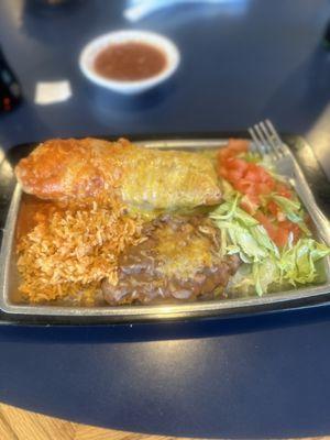 Green chile chimichanga Christmas style