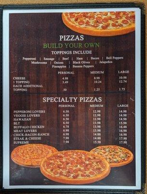 Menu pizza page