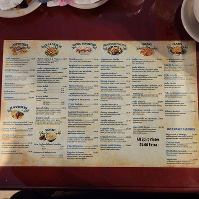 Menu with lots to choose from.