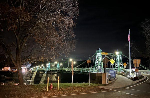 View of the Riegelsville Bridge on a cold fall evening