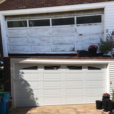 Here we replace the customers old wood door with one of our new very strong Hörmann insulated garage door.