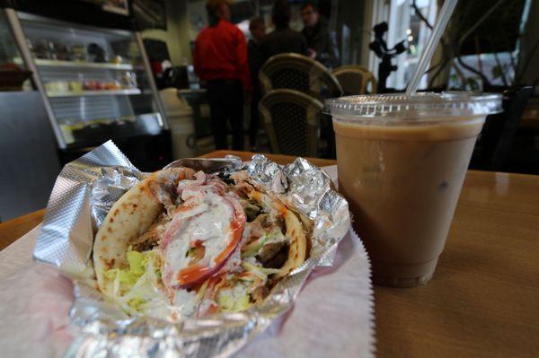 Falafel and iced coffee