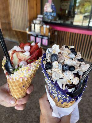 The strawberry and sweet potato ice creams