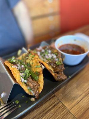 Birria and asada taco- guaranteed to keep the consumer quiet through the duration of the meal