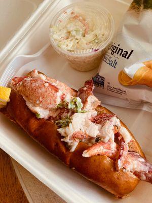 Lobster roll with coleslaw and CC Chips.