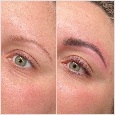 Brow lamination with hybrid dye, lash lift and tint