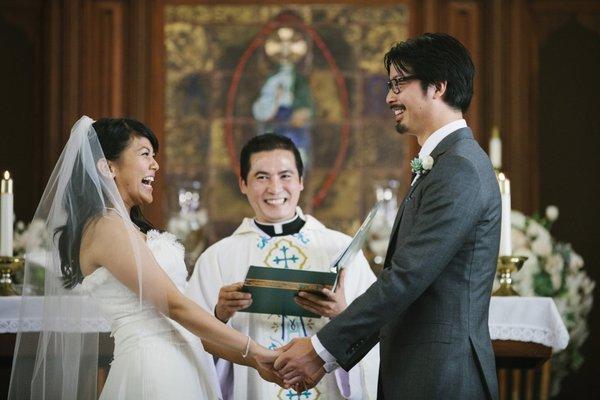 Bride and Groom share a laugh.