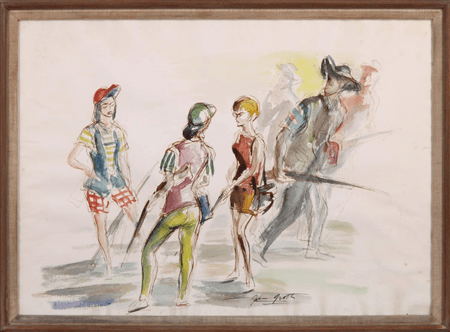 John Groth  (1908 - 1988) Water Color sporting gun