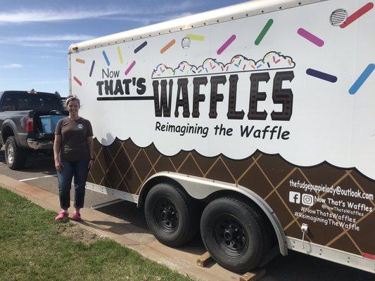 Owner Karla aka the Fudge Puppie Lady outside her food trailer.