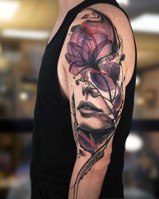 Abstract woman and flower Tattoo by Jerrra