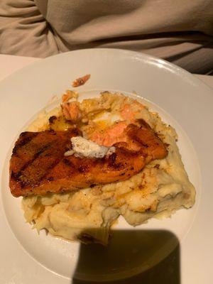 Salmon and mashed potatoes.