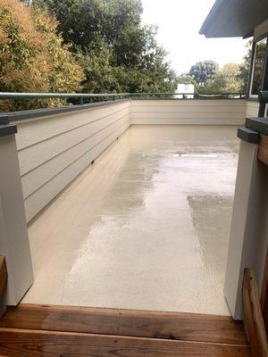 Deck includes water drainage