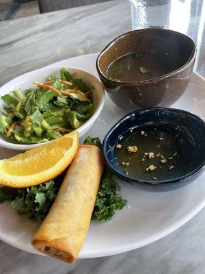 Soup, salad, fried roll with lunch entree