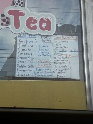 Boba menu