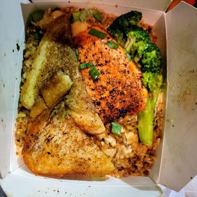 Fried rice and salmon