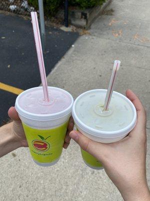 Small Banana Berry Blast and small Green Tea Mango