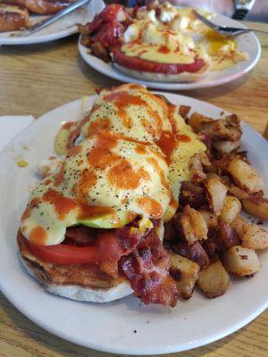 Tomato Avocado Bacon Eggs Benedict