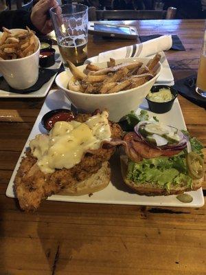 Fried chicken sandwich and truffle fries