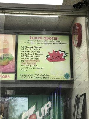 Lunch special menu! A good deal