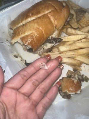 Glass in Philly cheesesteak