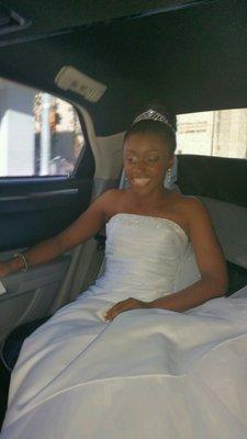 Inside the white limo in my wedding day.