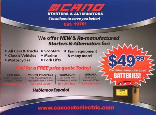 Cano home of the $49.99 batteries!