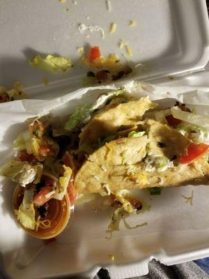 This was the crunchy tacos, which had no crunch since they were packaged in styrofoam. A mess.