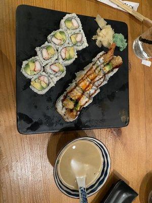 Right: California Roll Left: Shrimp Tempura Roll