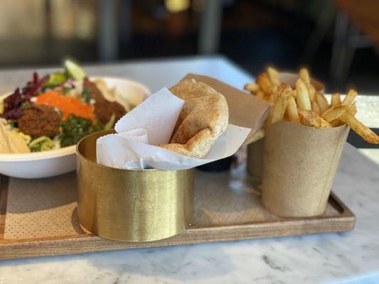 Brassica Fries Salad Brisket and Hummus Meal