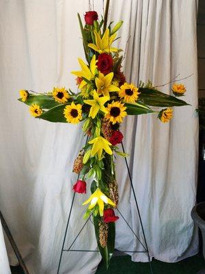 Sunflower Cross Sympathy Stand