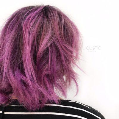 Deep orchid purple root faded to rosey pink + textured cut //