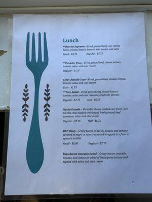 Lunch menu page 1