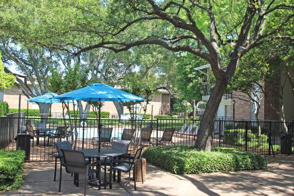 Swimming pool at Preston Park Apartments in Dallas, Texas.