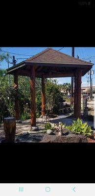 Cover patio with stamp concrete patio.