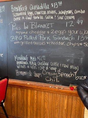 Chalkboard menu