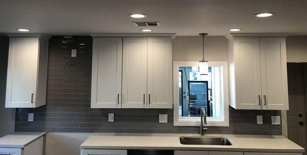 Kitchen Backsplash - Gray Glass Subway Tile.