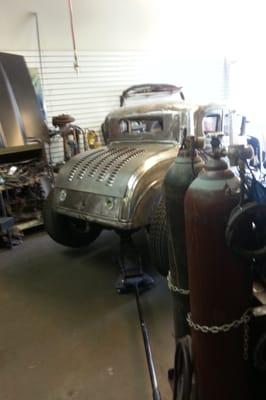 Just re skinned the trunk lid with louvers on this 1931 ford 5 window