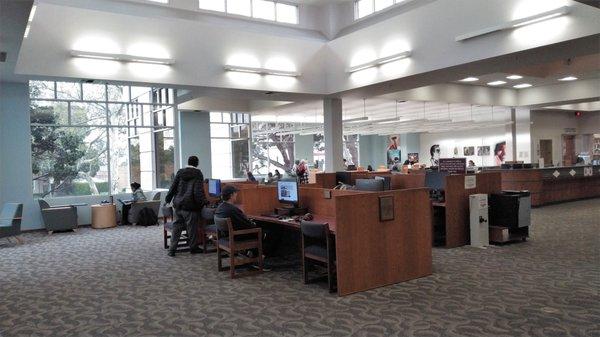 This is the view toward computerized catalogs and a main seating area, with even more light from clerestory windows above.