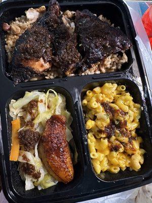 Mac and Cheese Cabagge Jerk Chicken Lunch