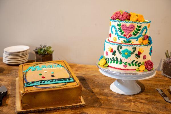 The couple's cake and groom's cake.