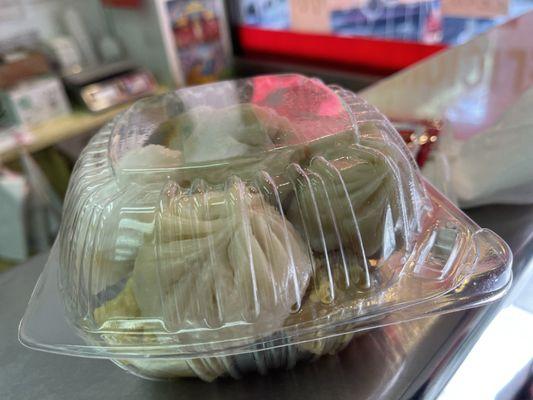 My dim sum purchase all packaged and ready to take home at Delicious Dim Sum in San Francisco's Chinatown.