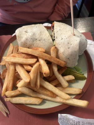 Bacon chicken ranch wrap with fries