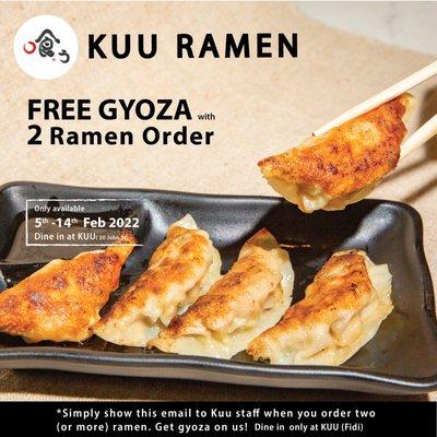 Save this post and show it to Kuu staff for your FREE GYOZA!  (Dine-in only at the Kuu 20 John st)
 https://bit.ly