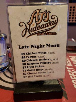 Late night menu