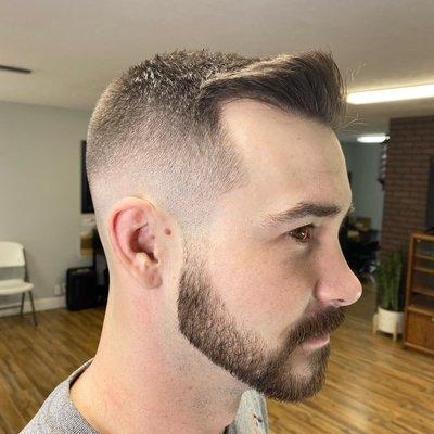 Medium Bald Fade w/ Comb over style. Beard blend and edge.