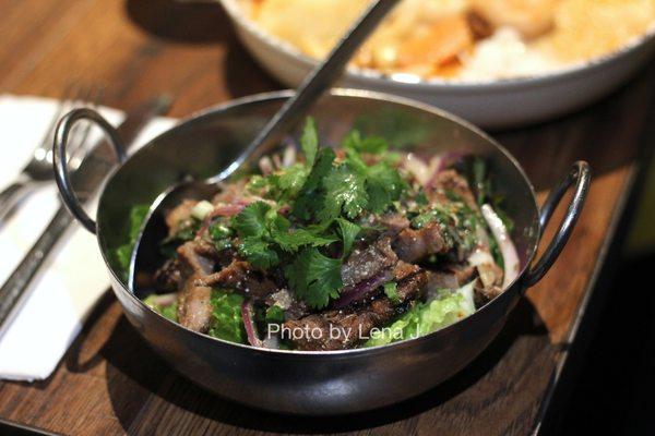 Nam Tok Moo ($12.95) - charcoal grilled pork spicy salad. Just OK, pork is dry.