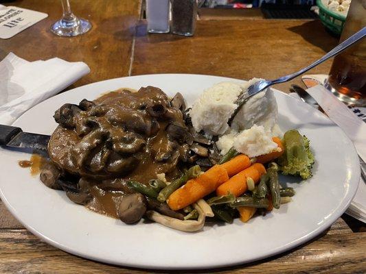 Brown derby meatloaf mashed potatoes and veggies awesome