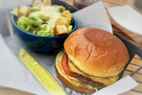 The Boathouse burger with Caesar salad